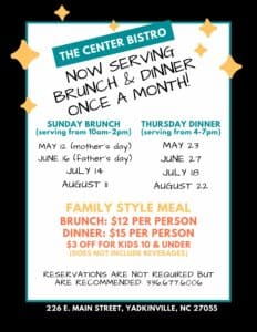 The Center Bistro Now Serving Brunch & Dinner Once a Month!